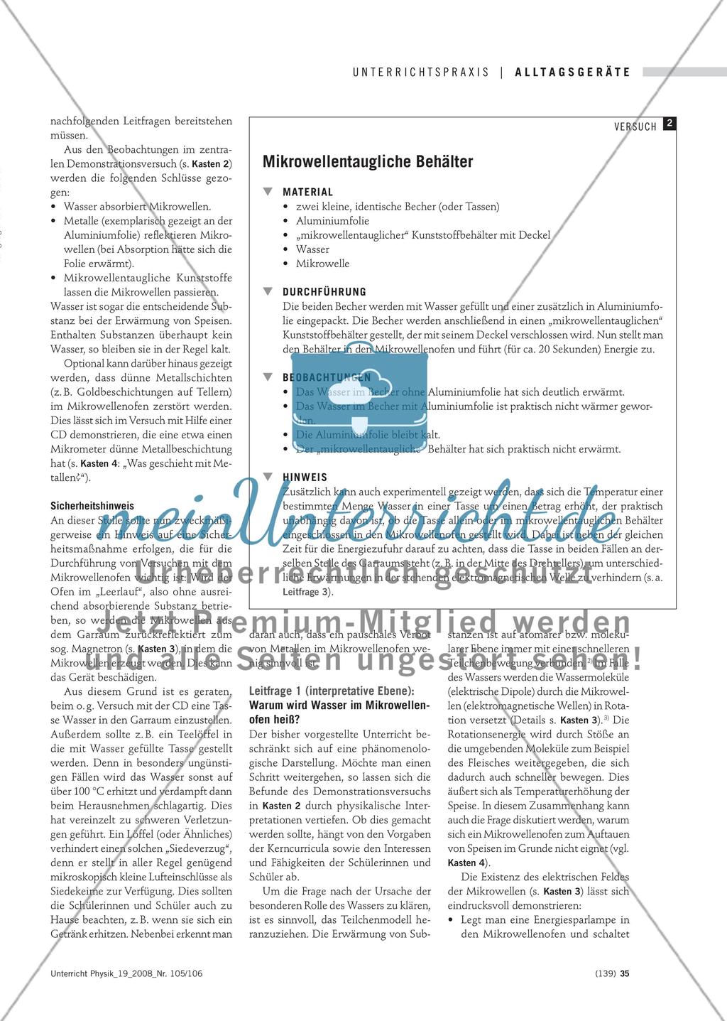 Wie funktioniert die Mikrowelle? - Untersuchungen am Mikrowellenofen im Physikunterricht der Sekundarstufe I Preview 2