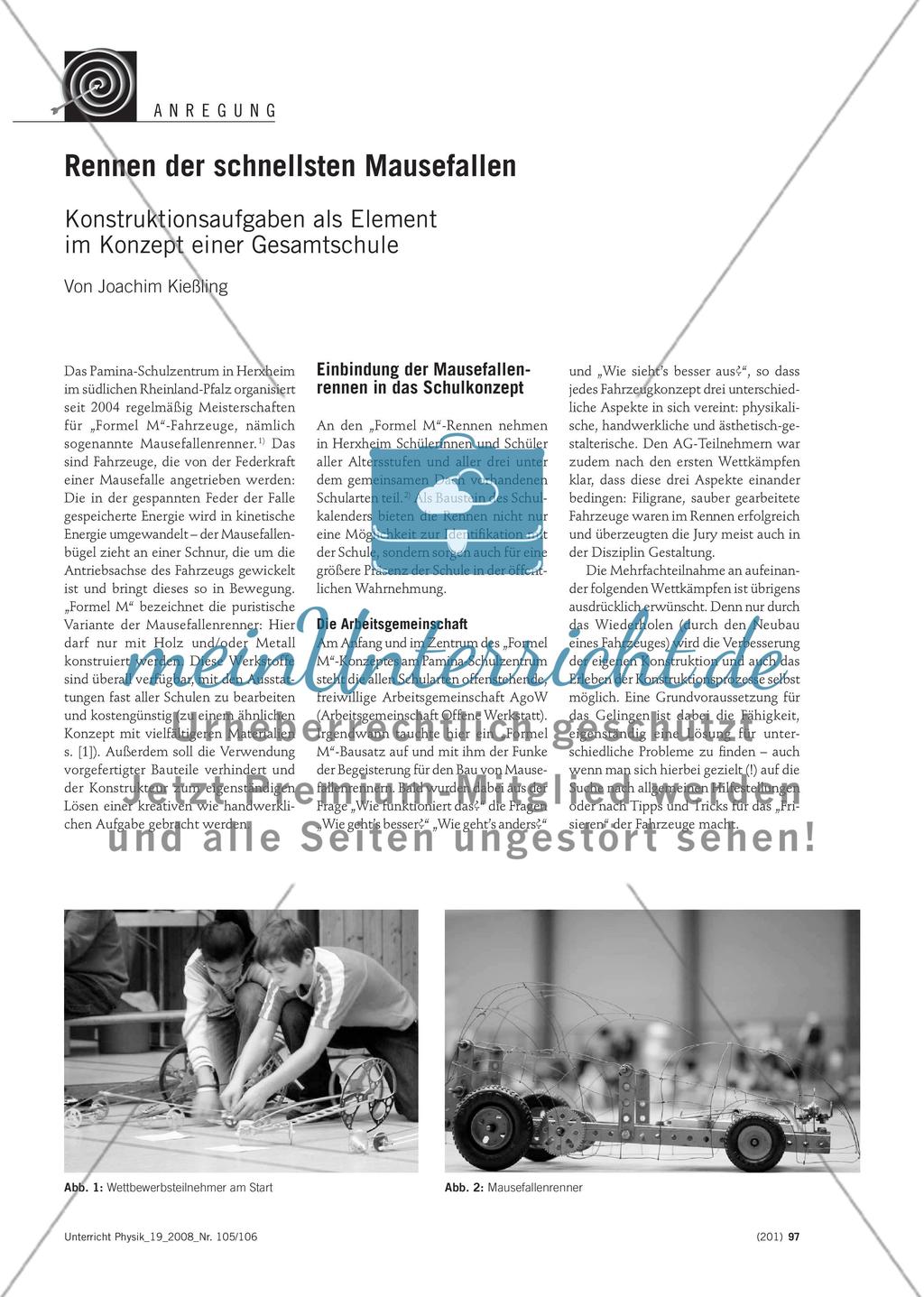 Rennen der schnellsten Mausefallen - Konstruktionsaufgaben als Element im Konzept einer Gesamtschule Preview 1
