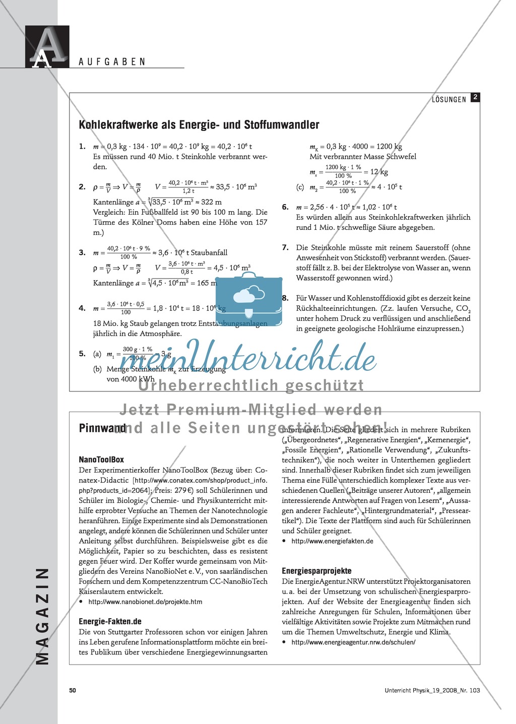 Energietechnik: Kohlekraftwerke als Energiewandler und Stoffwandler. Mit Infotext, Aufgaben und Lösungen. Preview 3