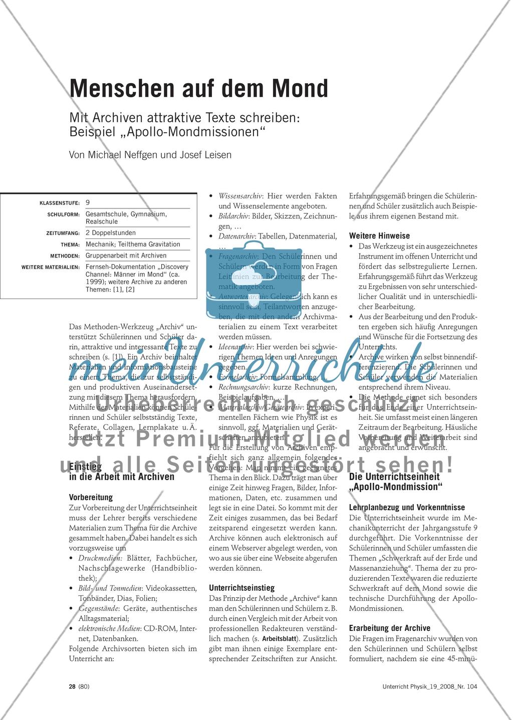 Menschen auf dem Mond - Mit Archiven attraktive Texte schreiben: Beispiel „Apollo-Mondmissionen“ Preview 1