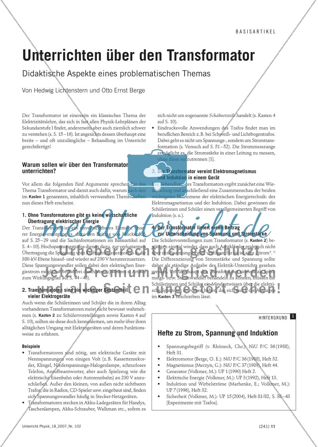 Unterrichten über den Transformator - Didaktische Aspekte eines problematischen Themas Preview 1