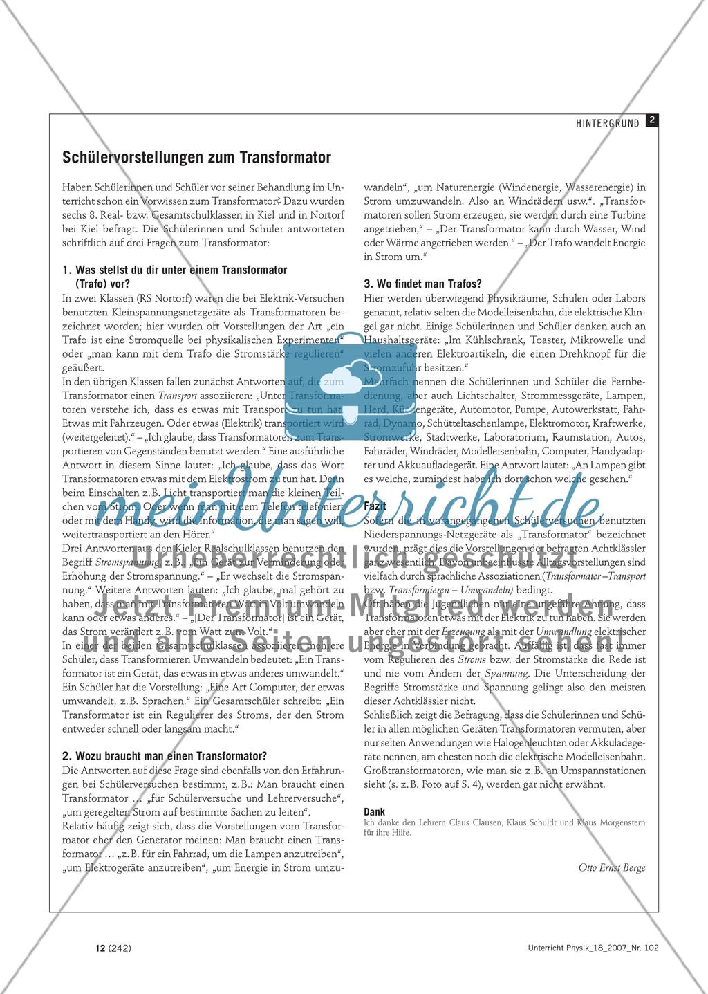 Unterrichten über den Transformator - Didaktische Aspekte eines problematischen Themas Preview 2
