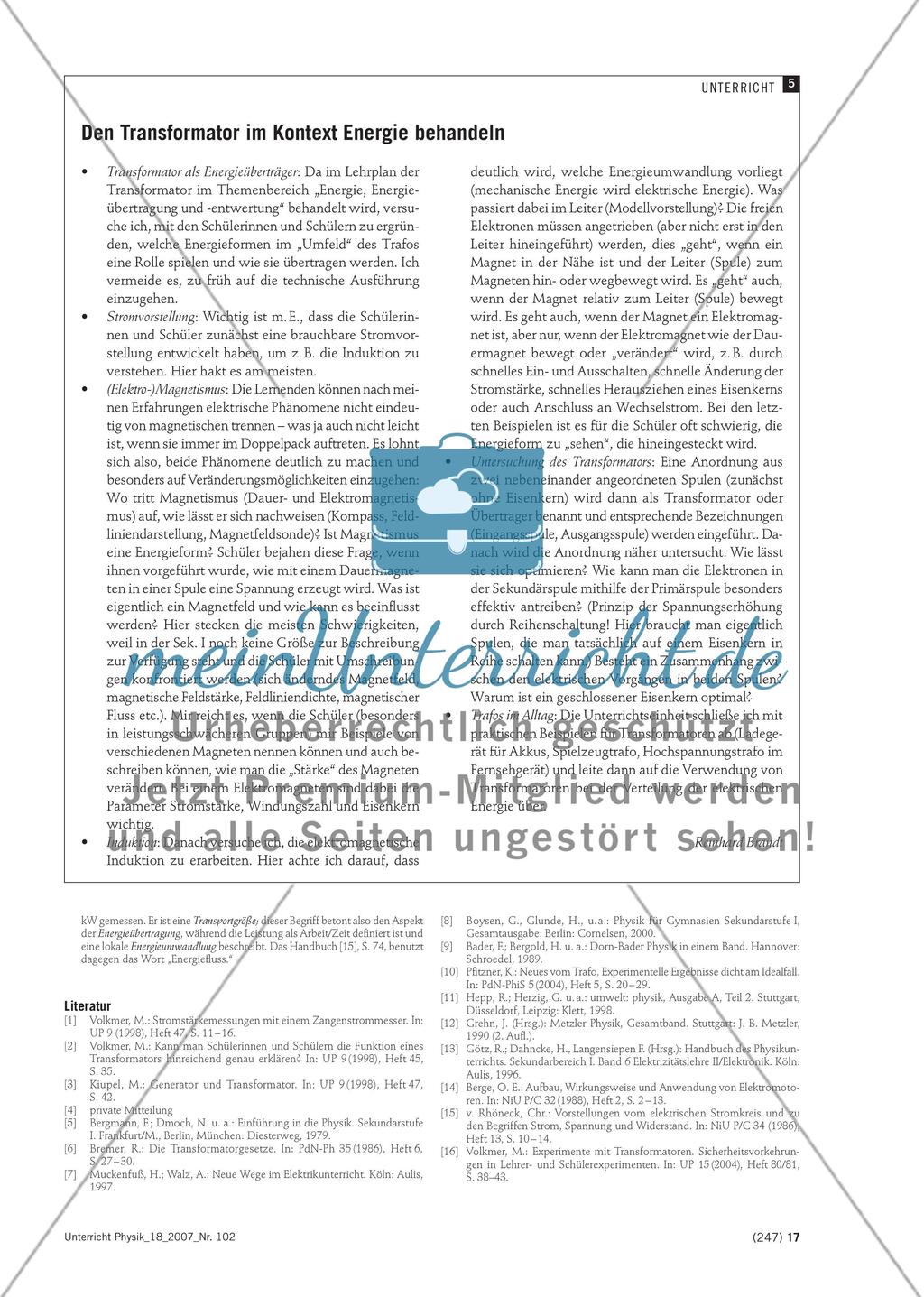 Unterrichten über den Transformator - Didaktische Aspekte eines problematischen Themas Preview 7