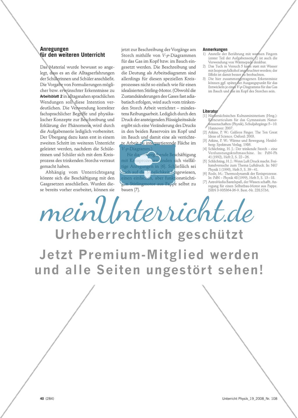 Der trinkende Storch - Experimentierserien als Ausgangspunkt für einen Unterricht über thermodynamischen Maschinen Preview 7