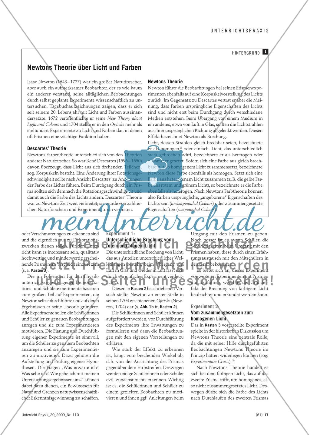 Auf den Spuren Newtons - Experimente zur Farbzerlegung und Farbmischung mit Prismen Preview 2