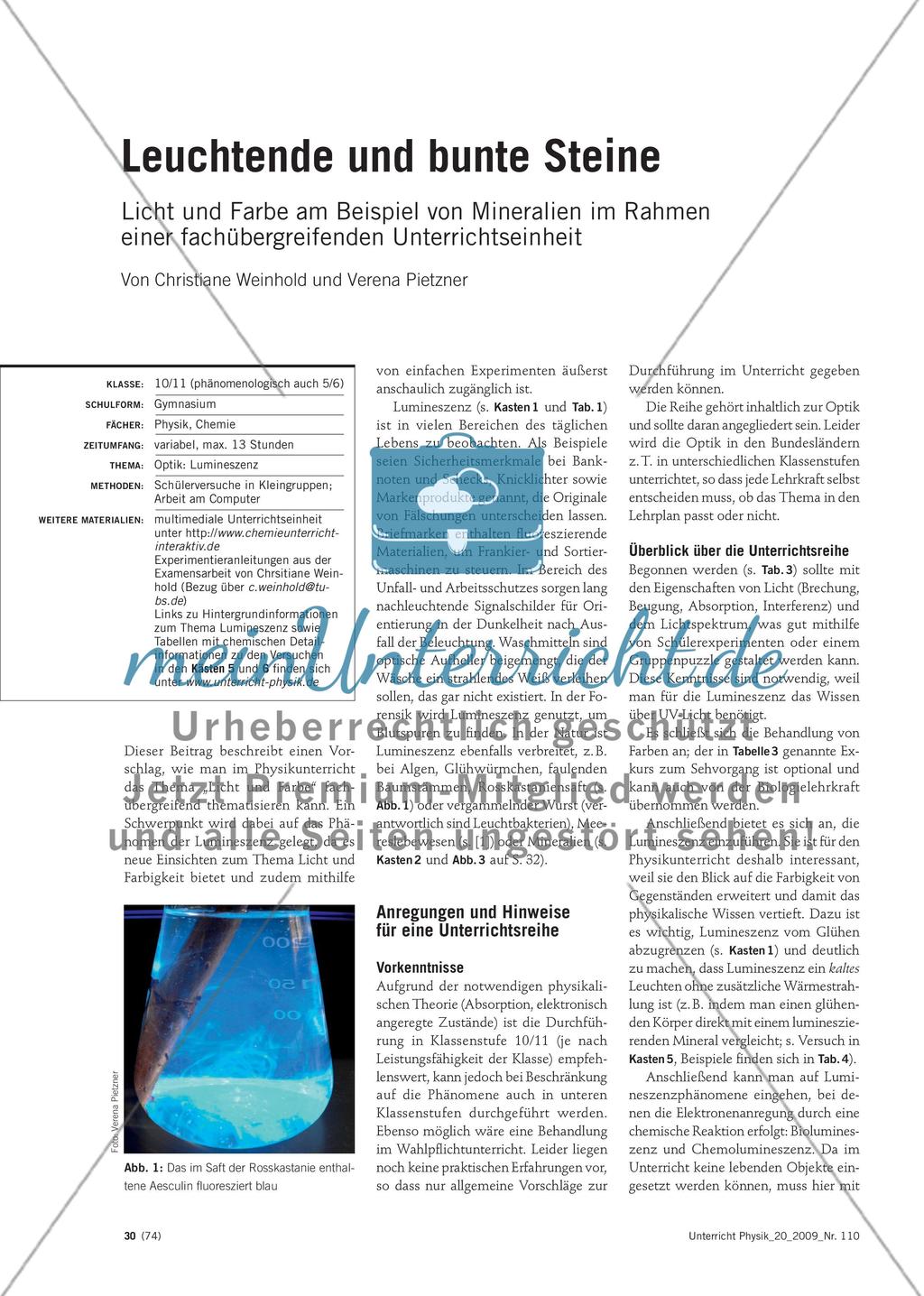 Leuchtende und bunte Steine - Licht und Farbe am Beispiel von Mineralien im Rahmen einer fachübergreifenden Unterrichtseinheit Preview 1