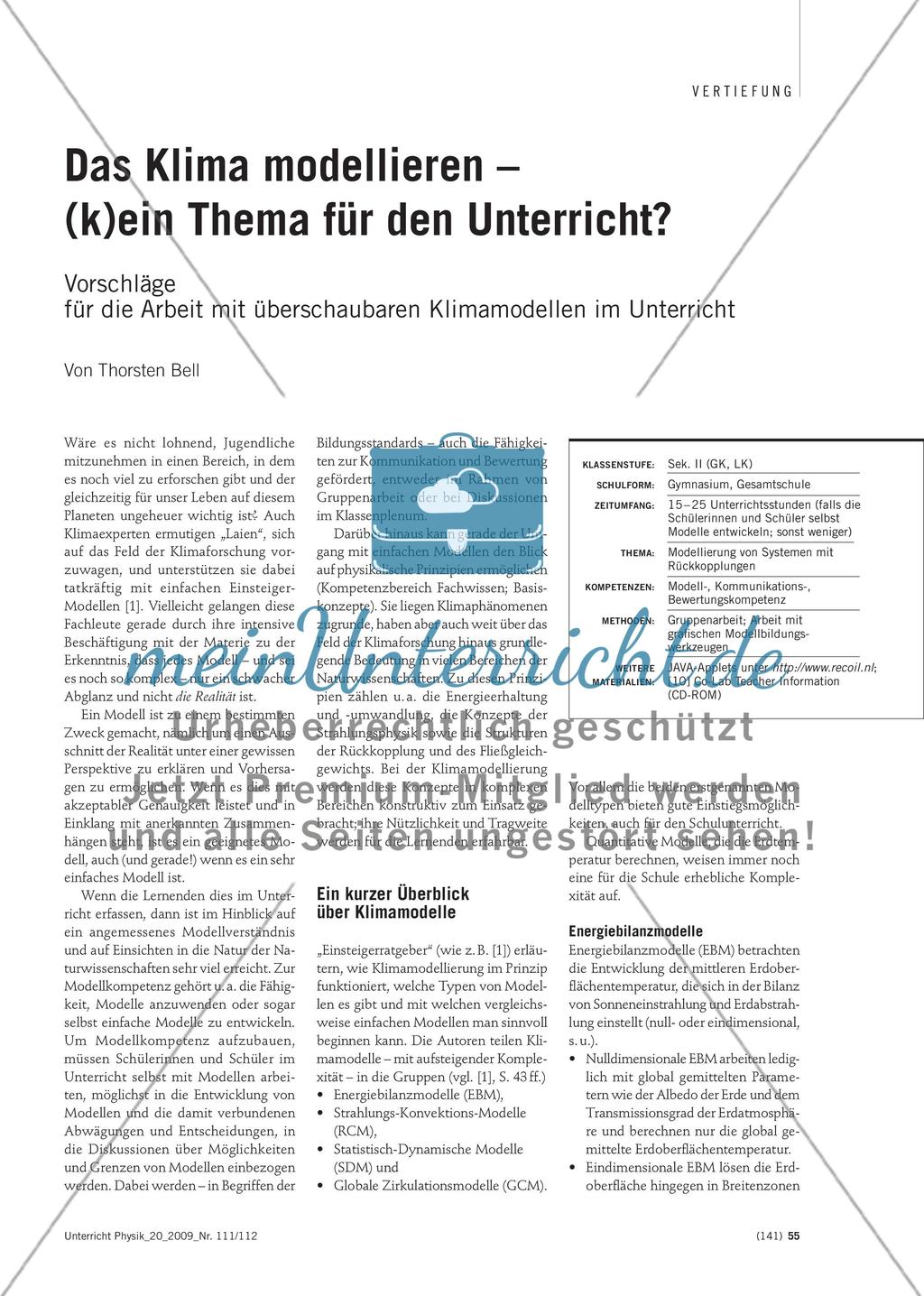 Das Klima modellieren – (k)ein Thema für den Unterricht? Preview 1