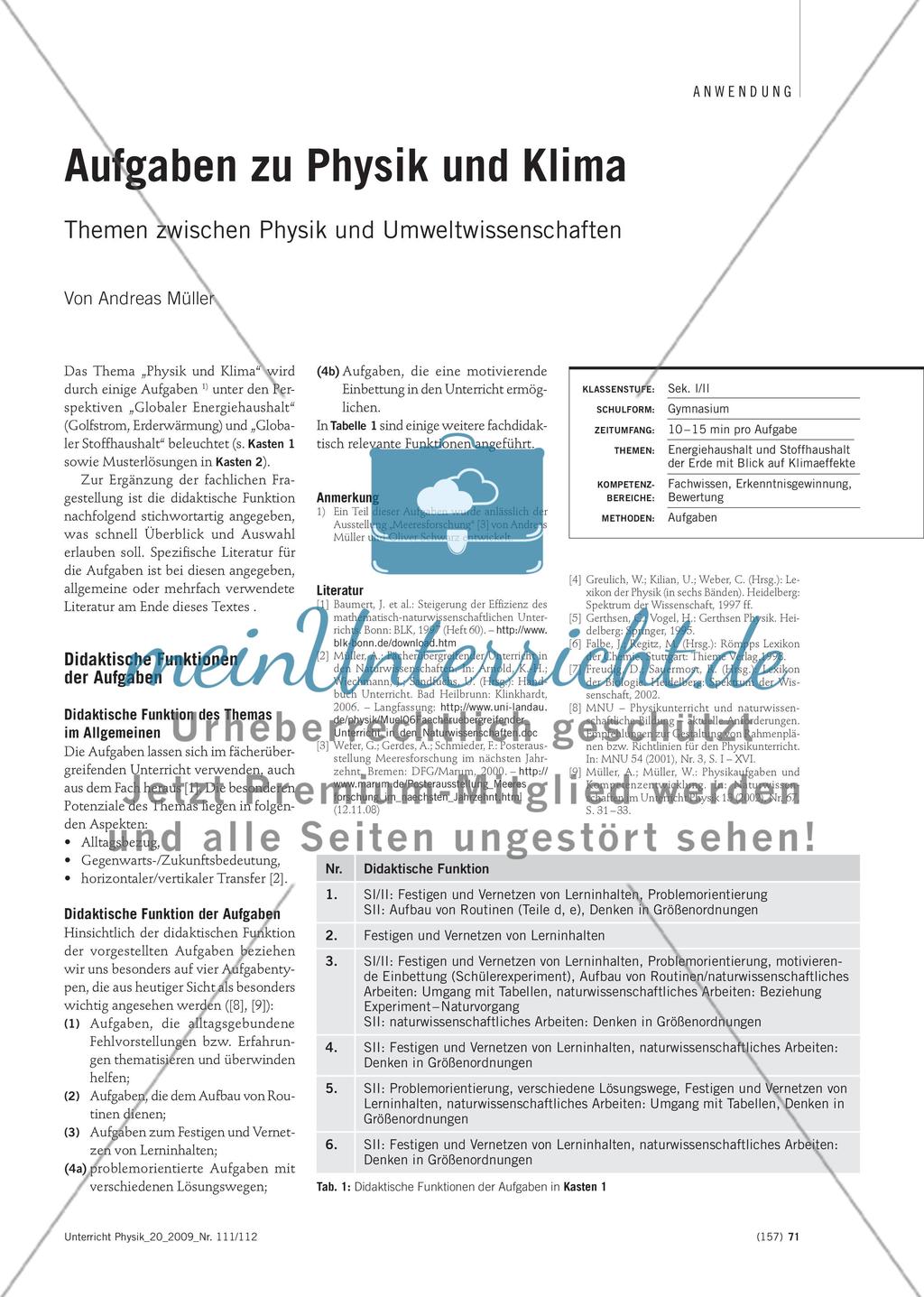 Aufgaben zu Physik und Klima Preview 1
