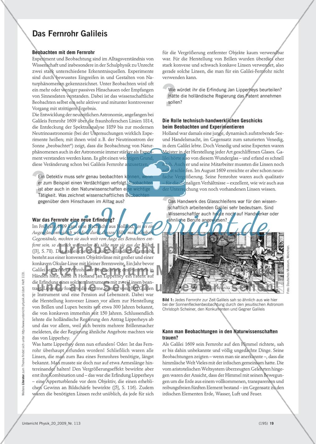 Das Fernrohr Galileis - Materialien für Unterricht zur Wissenschaftsgeschichte und zum Nachdenken über die Natur der Naturwissenschaften Preview 2