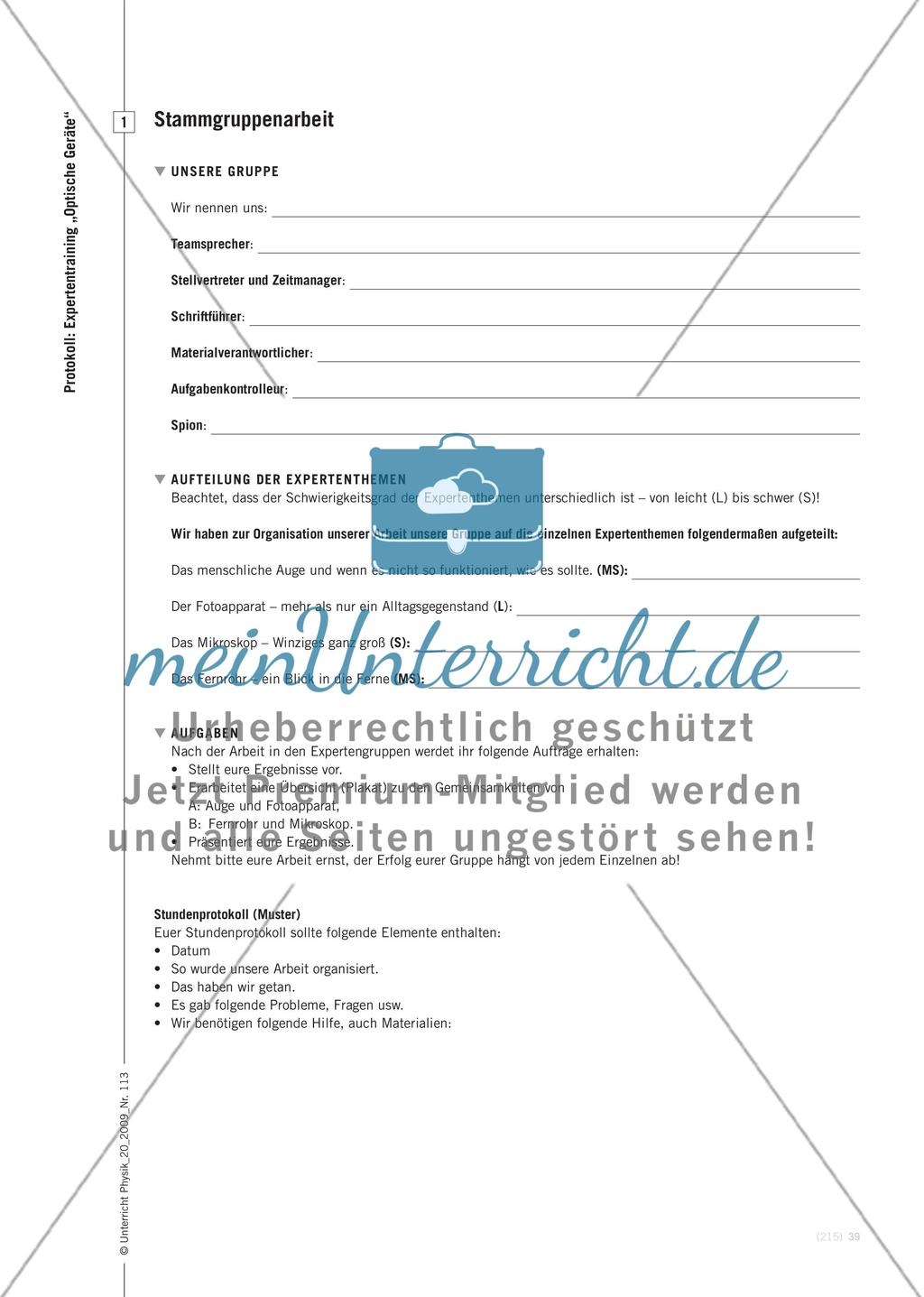 Optische Geräte im Vergleich - Expertentraining – eine Möglichkeit zur Behandlung des Themas optische Geräte Preview 2