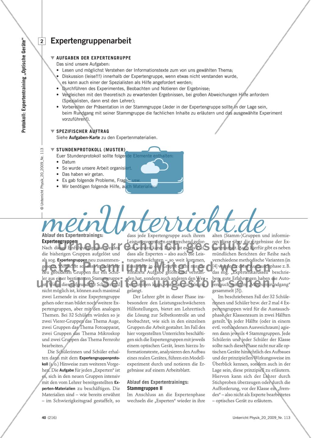 Optische Geräte im Vergleich - Expertentraining – eine Möglichkeit zur Behandlung des Themas optische Geräte Preview 3