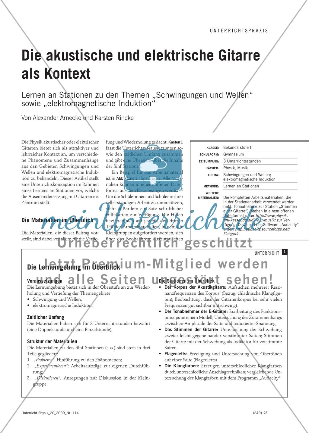 Die akustische und elektrische Gitarre als Kontext - Lernen an Stationen zu den Themen „Schwingungen und Wellen“ sowie „elektromagnetische Induktion“ Preview 1