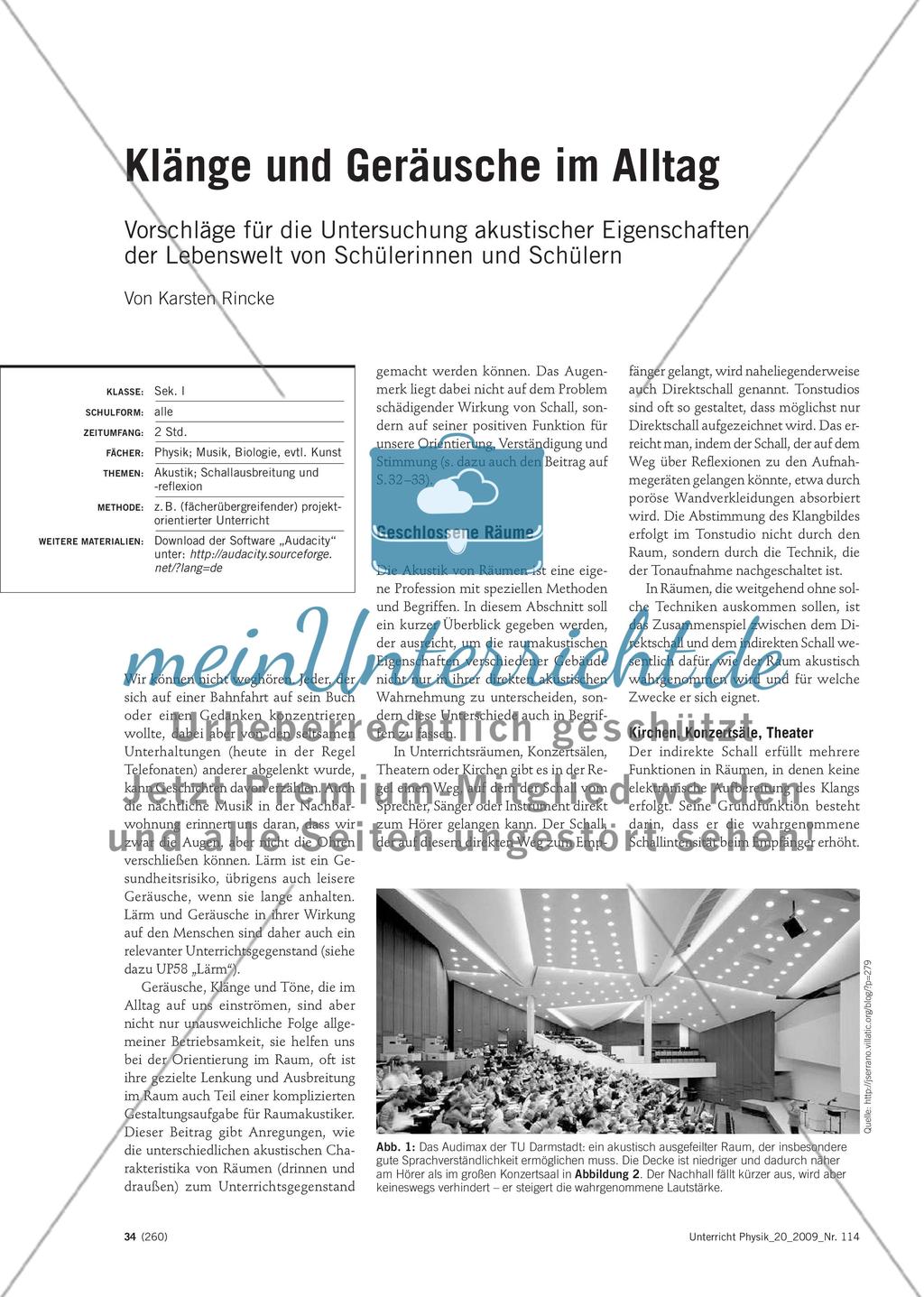 Klänge und Geräusche im Alltag - Vorschläge für die Untersuchung akustischer Eigenschaften der Lebenswelt von Schülerinnen und Schülern Preview 1