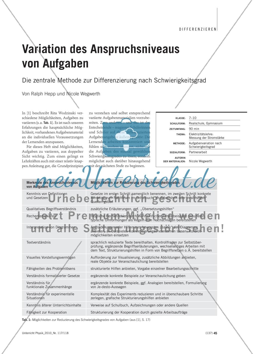 Variation des Anspruchsniveaus von Aufgaben - Die zentrale Methode zur Differenzierung nach Schwierigkeitsgrad Preview 1