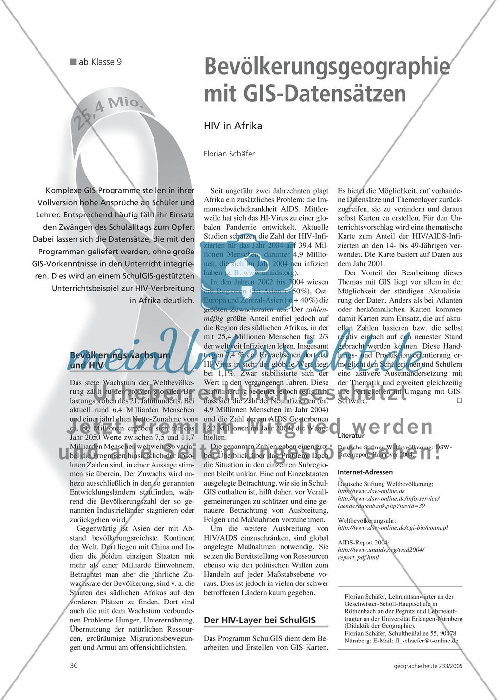 Bevölkerungsgeographie mit GIS-Datensätzen - HIV in Afrika Preview 1