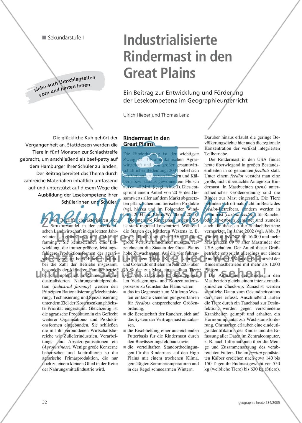 Industrialisierte Rindermast in den Great Plains - Ein Beitrag zur Entwicklung und Förderung der Lesekompetenz im Geographieunterricht Preview 1