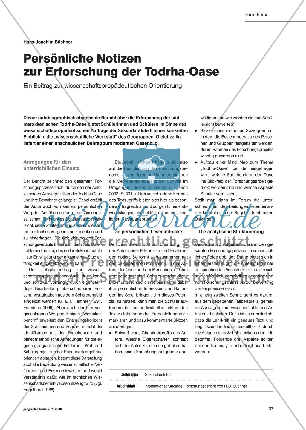 Persönliche Notizen zur Erforschung der Todrha-Oase - Ein Beitrag zur wissenschaftspropädeutischen Orientierung Preview 1