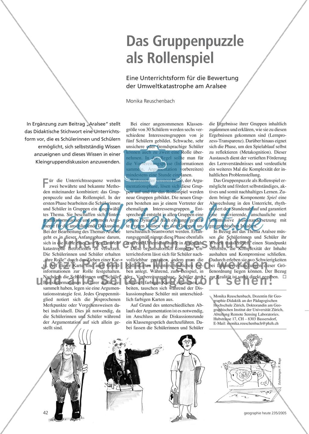 Das Gruppenpuzzle als Rollenspiel - Eine Unterrichtsform für die Bewertung der Umweltkatastrophe am Aralsee. Preview 1
