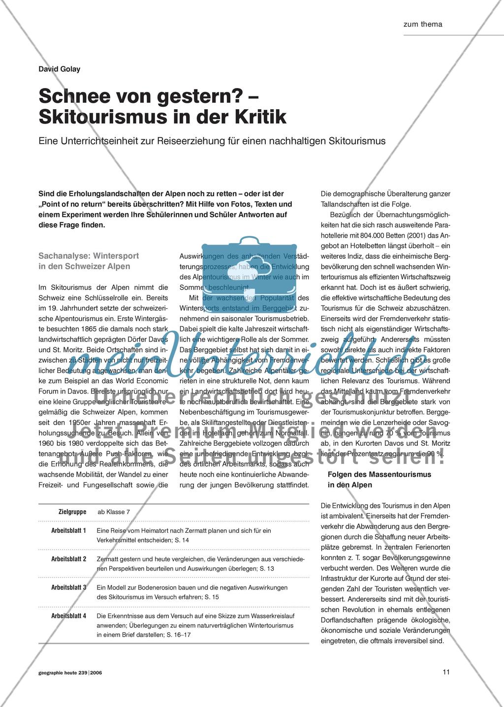 Schnee von gestern? – Skitourismus in der Kritik - Eine Unterrichtseinheit zur Reiseerziehung für einen nachhaltigen Skitourismus Preview 1