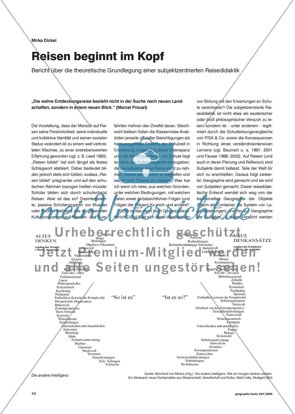 Reisen beginnt im Kopf - Bericht über die theoretische Grundlegung einer subjektzentrierten Reisedidaktik Preview 1