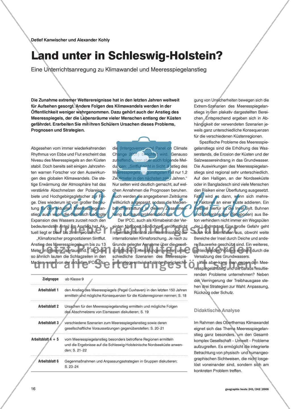 Land unter in Schleswig-Holstein? - Eine Unterrichtsanregung zu Klimawandel und Meeresspiegelanstieg Preview 1