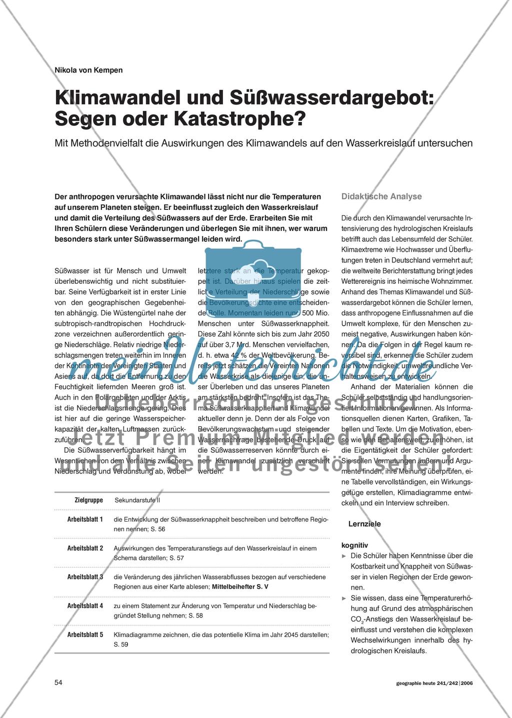 Klimawandel und Süßwasserdargebot: Segen oder Katastrophe? - Mit Methodenvielfalt die Auswirkungen des Klimawandels auf den Wasserkreislauf untersuchen Preview 1