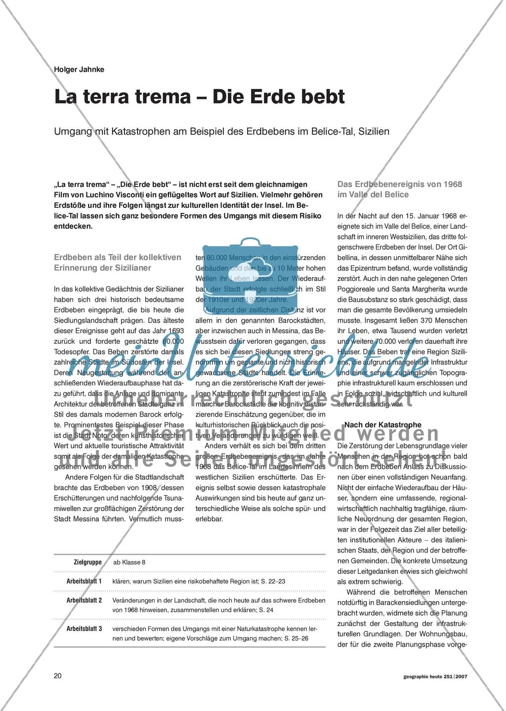 La terra trema – Die Erde bebt - Umgang mit Katastrophen am Beispiel des Erdbebens im Belice-Tal, Sizilien Preview 1