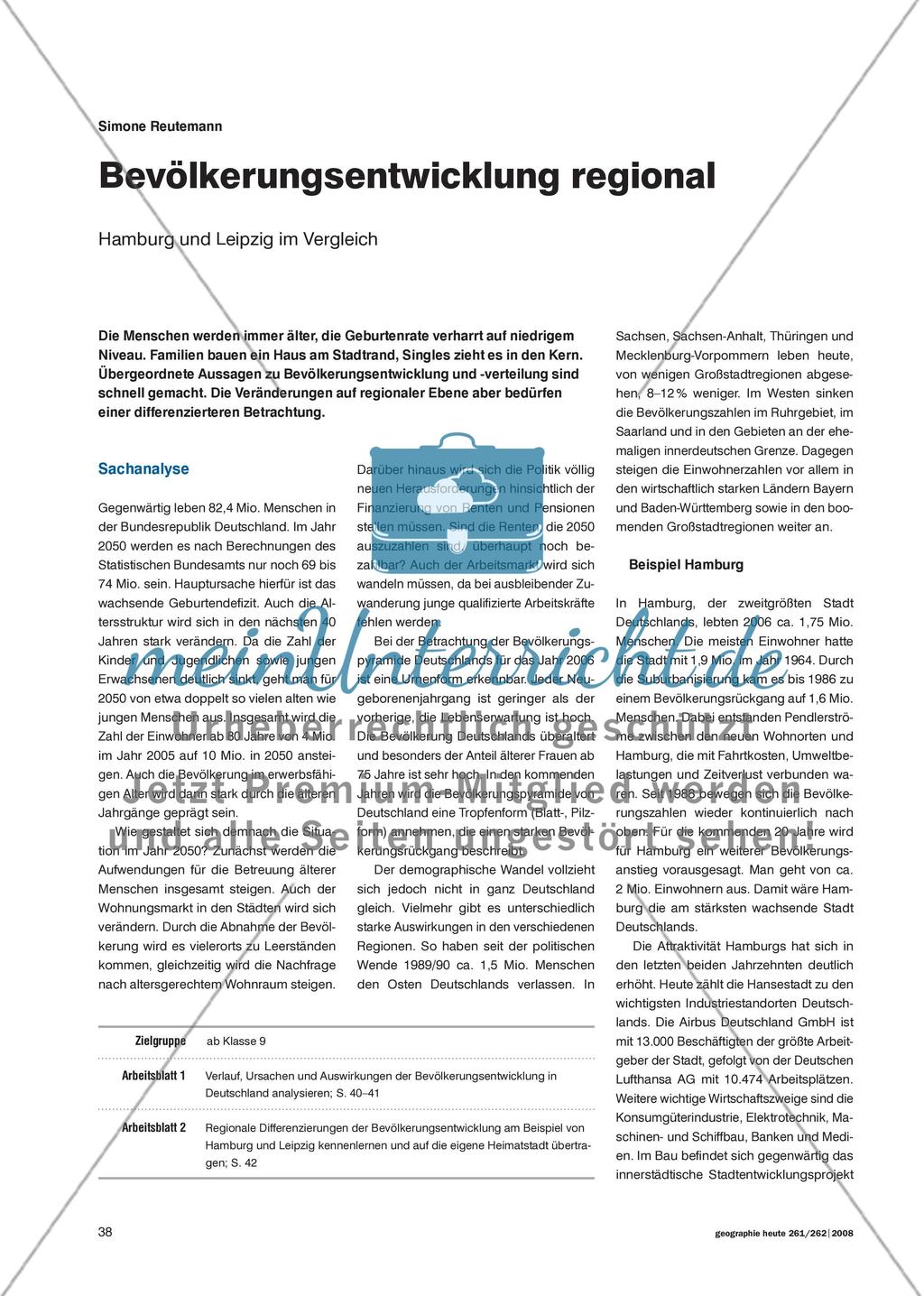 Bevölkerungsentwicklung regional - Hamburg und Leipzig im Vergleich Preview 1