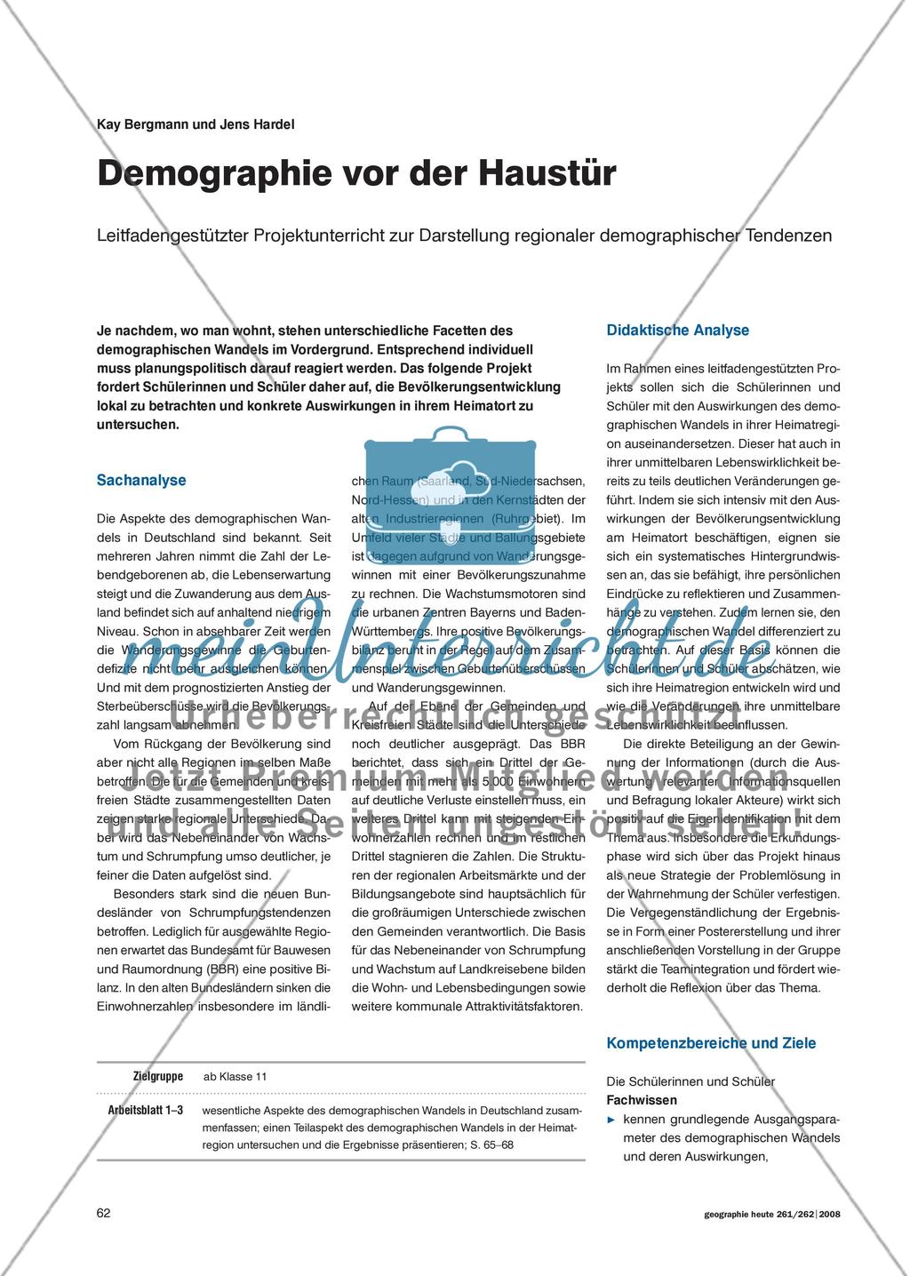 Demographie vor der Haustür - Leitfadengestützter Projektunterricht zur Darstellung regionaler demographischer Tendenzen Preview 1