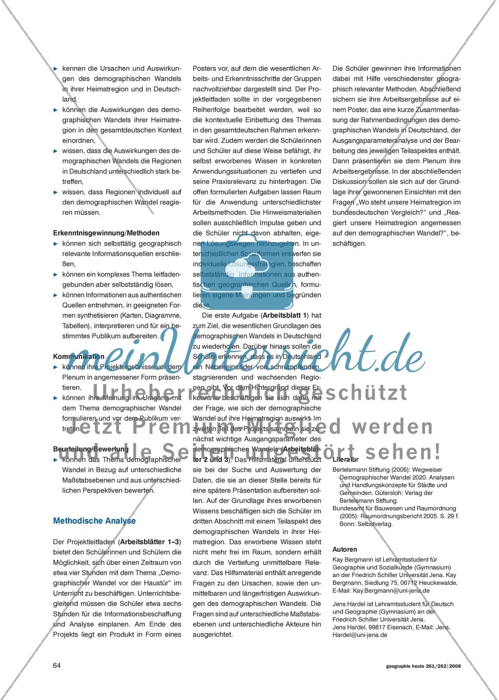Demographie vor der Haustür - Leitfadengestützter Projektunterricht zur Darstellung regionaler demographischer Tendenzen Preview 3