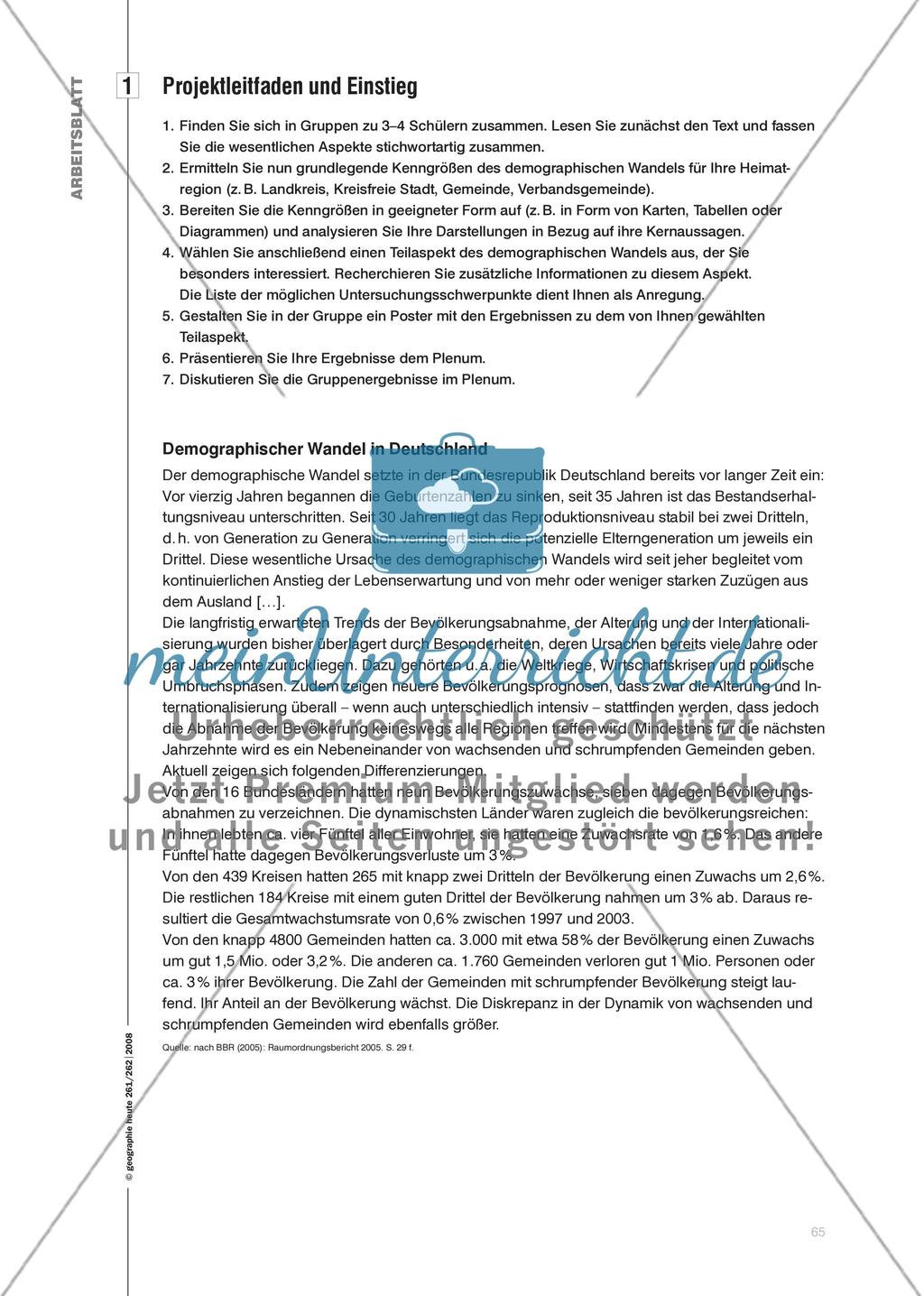 Demographie vor der Haustür - Leitfadengestützter Projektunterricht zur Darstellung regionaler demographischer Tendenzen Preview 4