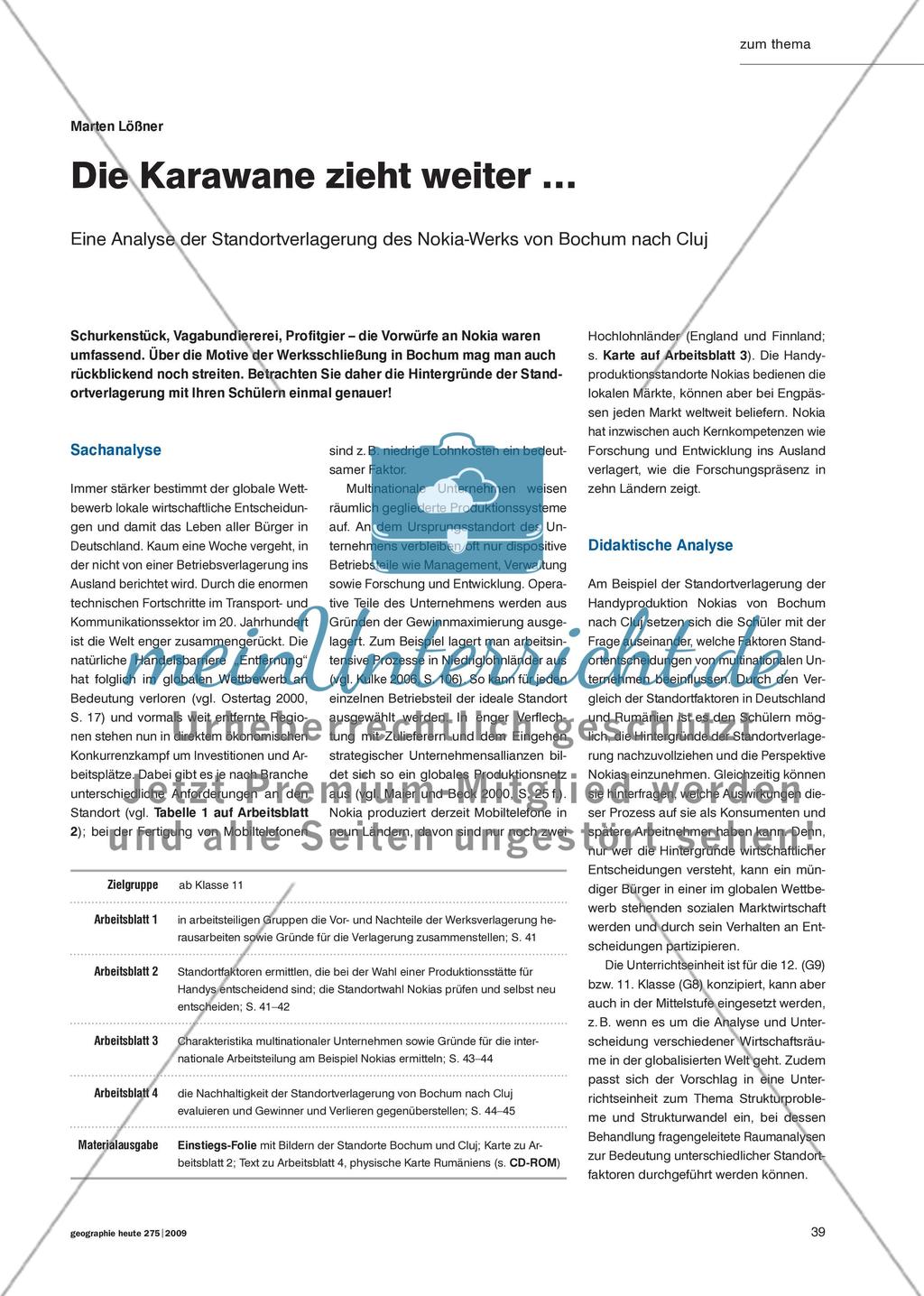 Die Karawane zieht weiter … - Eine Analyse der Standortverlagerung des Nokia-Werks von Bochum nach Cluj Preview 1