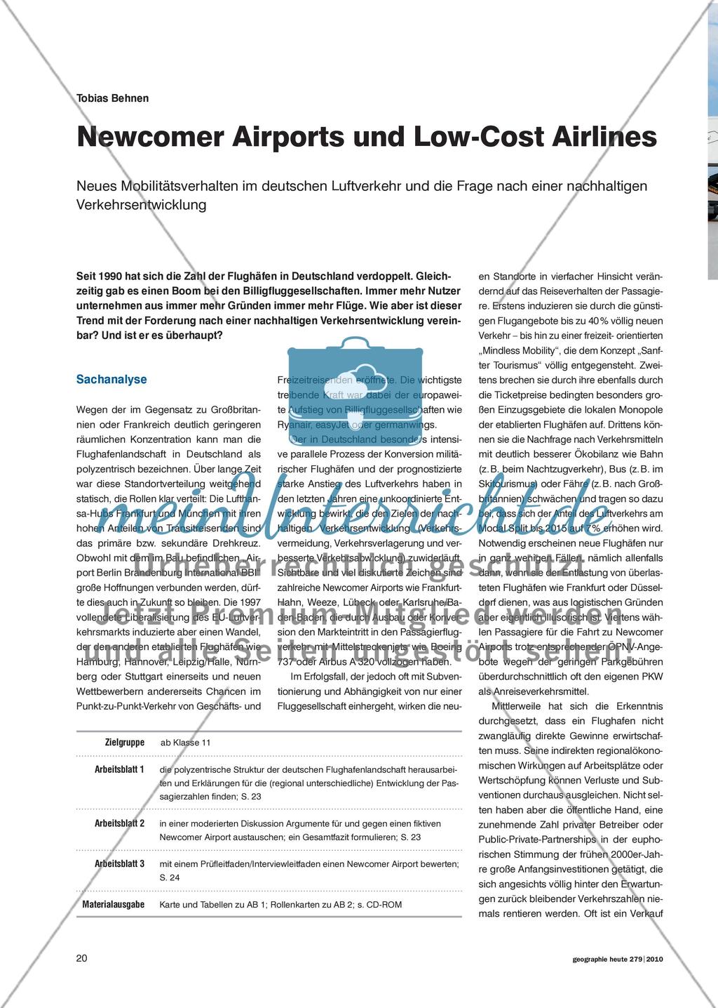 Newcomer Airports und Low-Cost Airlines - Neues Mobilitätsverhalten im deutschen Luftverkehr und die Frage nach einer nachhaltigen Verkehrsentwicklung Preview 1
