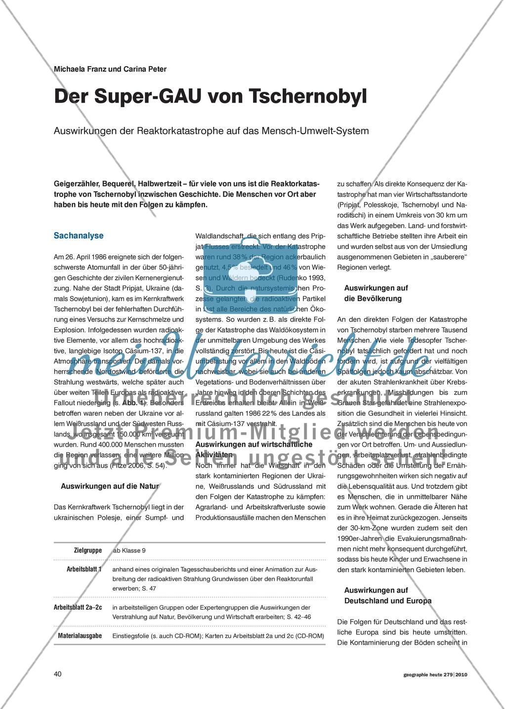 Der Super-GAU von Tschernobyl - Auswirkungen der Reaktorkatastrophe auf das Mensch-Umwelt-System Preview 1