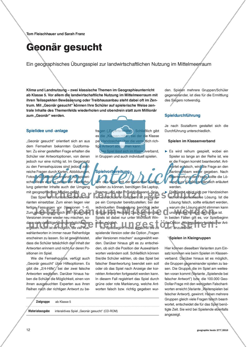 Geonär gesucht - Ein geographisches Übungsspiel zur landwirtschaftlichen Nutzung im Mittelmeerraum Preview 1