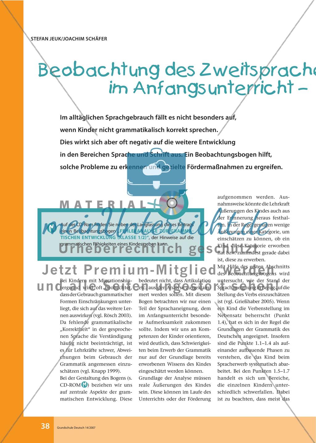 Beobachtung des Zweitspracherwerbs im Anfangsunterricht – Schwerpunkt Grammatik Preview 1