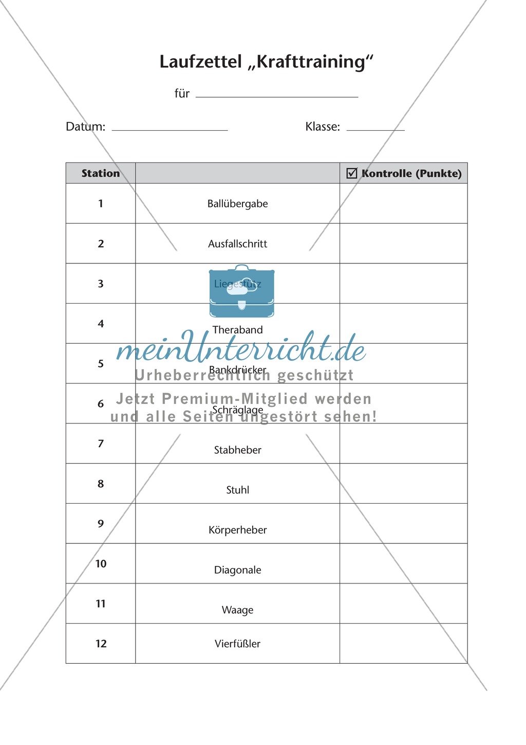 Stationenlernen mit Kraftübungen aus dem Lehrplan Preview 13