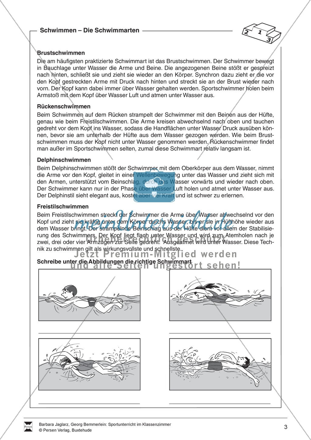 Die verschiedenen Schwimmarten kennenlernen und zuordnen Preview 1