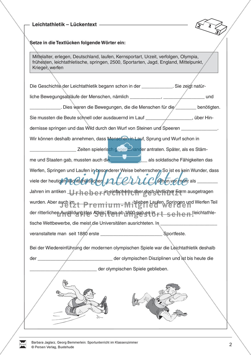 Arbeitsbögen zur Theorie und Geschichte der Leichtathletik für Sportunterricht im Klassenzimmer. Preview 2