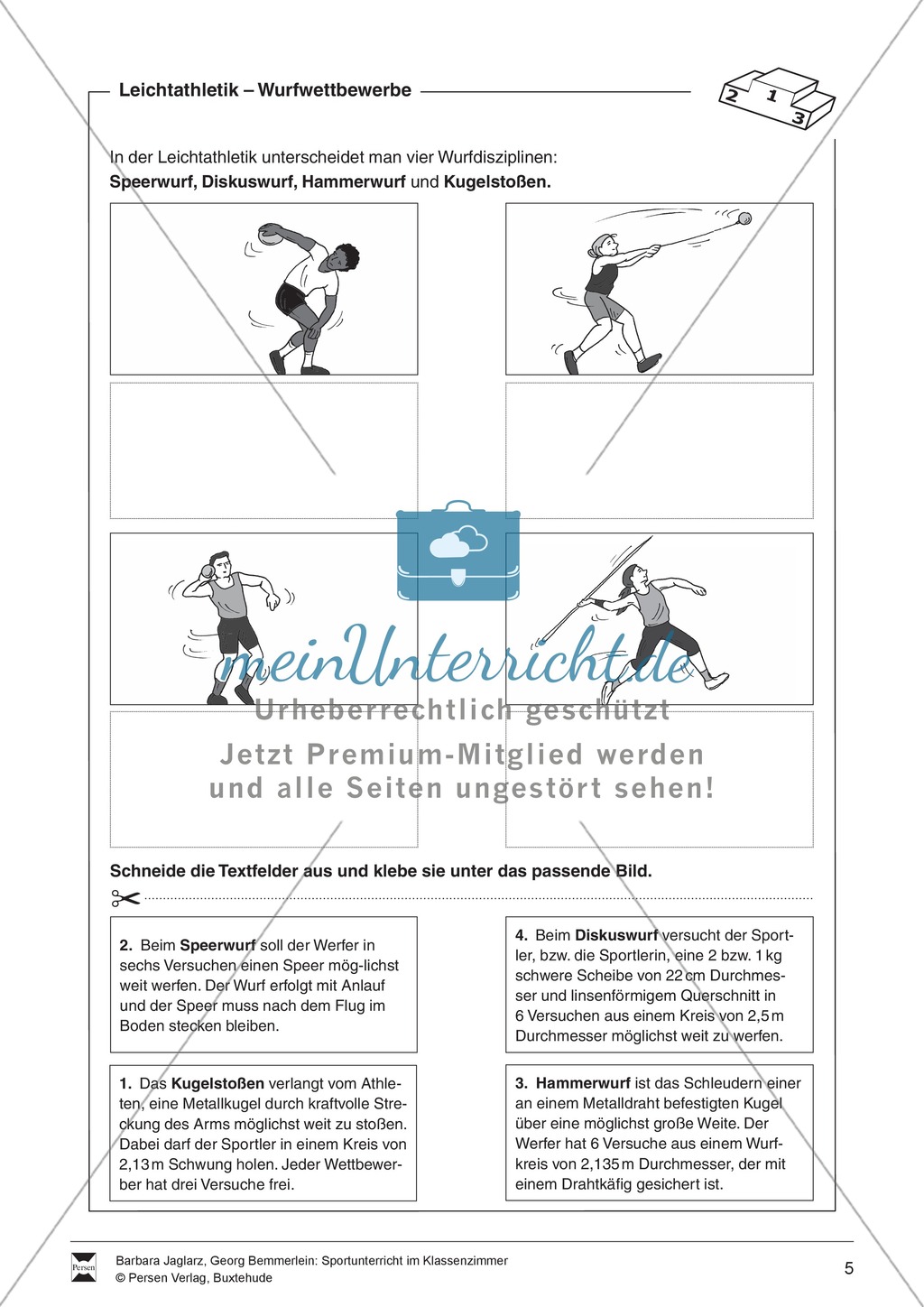 Arbeitsbögen zur Theorie und Geschichte der Leichtathletik für Sportunterricht im Klassenzimmer. Preview 5
