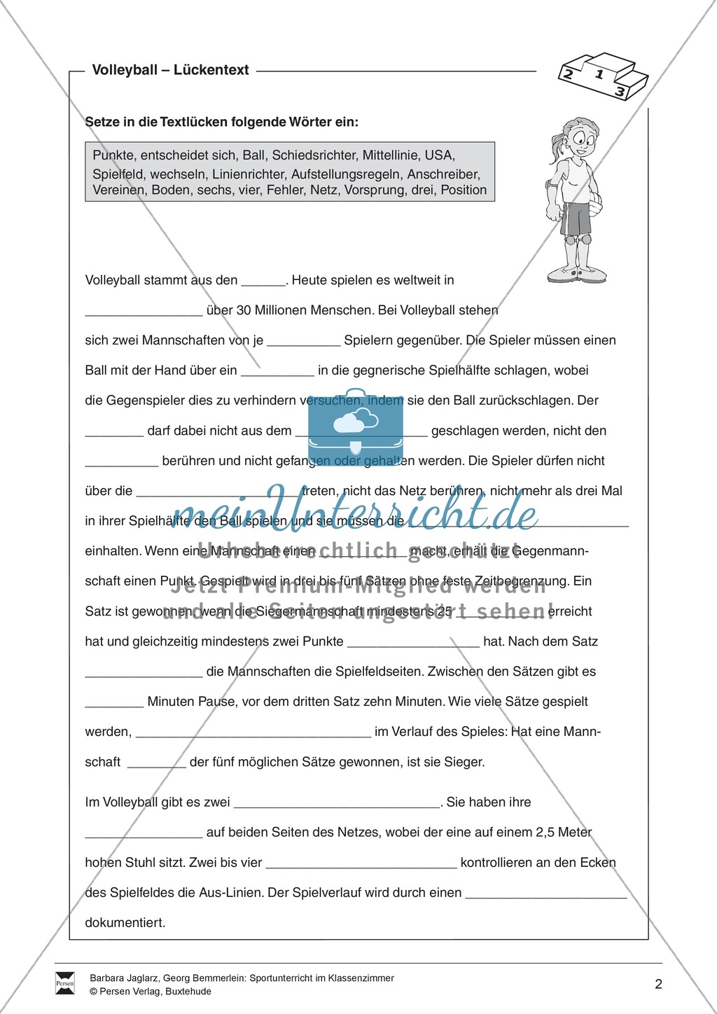 Volleyball: Sportunterricht im Kassenzimmer - Mit Arbeitsblättern in Quiz- und Testform zu theoretischen Fragen des Volleyballs. Preview 2