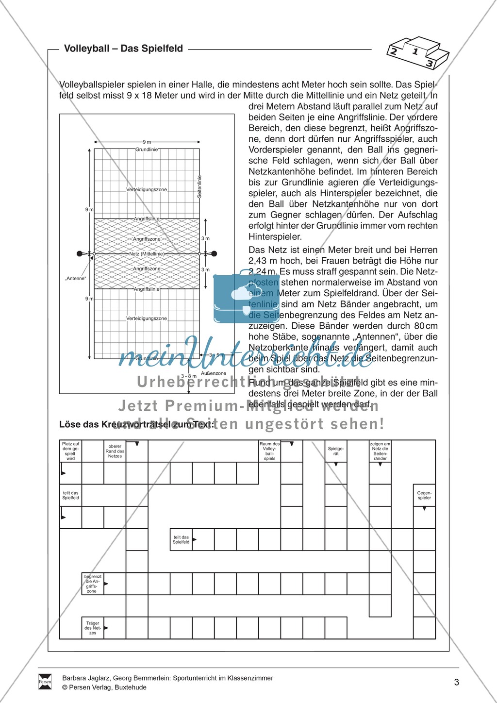 Volleyball: Sportunterricht im Kassenzimmer - Mit Arbeitsblättern in Quiz- und Testform zu theoretischen Fragen des Volleyballs. Preview 3