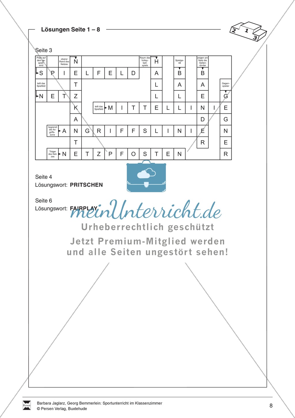 Volleyball: Sportunterricht im Kassenzimmer - Mit Arbeitsblättern in Quiz- und Testform zu theoretischen Fragen des Volleyballs. Preview 8