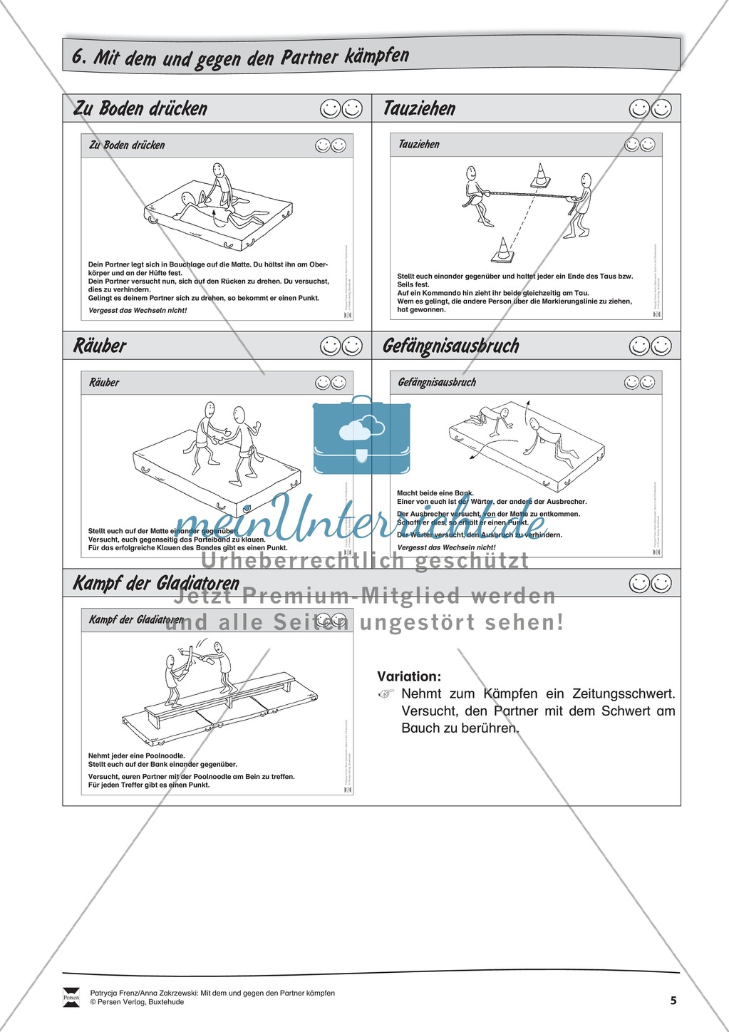 Stationentraining zum Kämpfen gegen einen Partner in verschiedenen Formen. Mit Übungsanleitungen. Preview 2