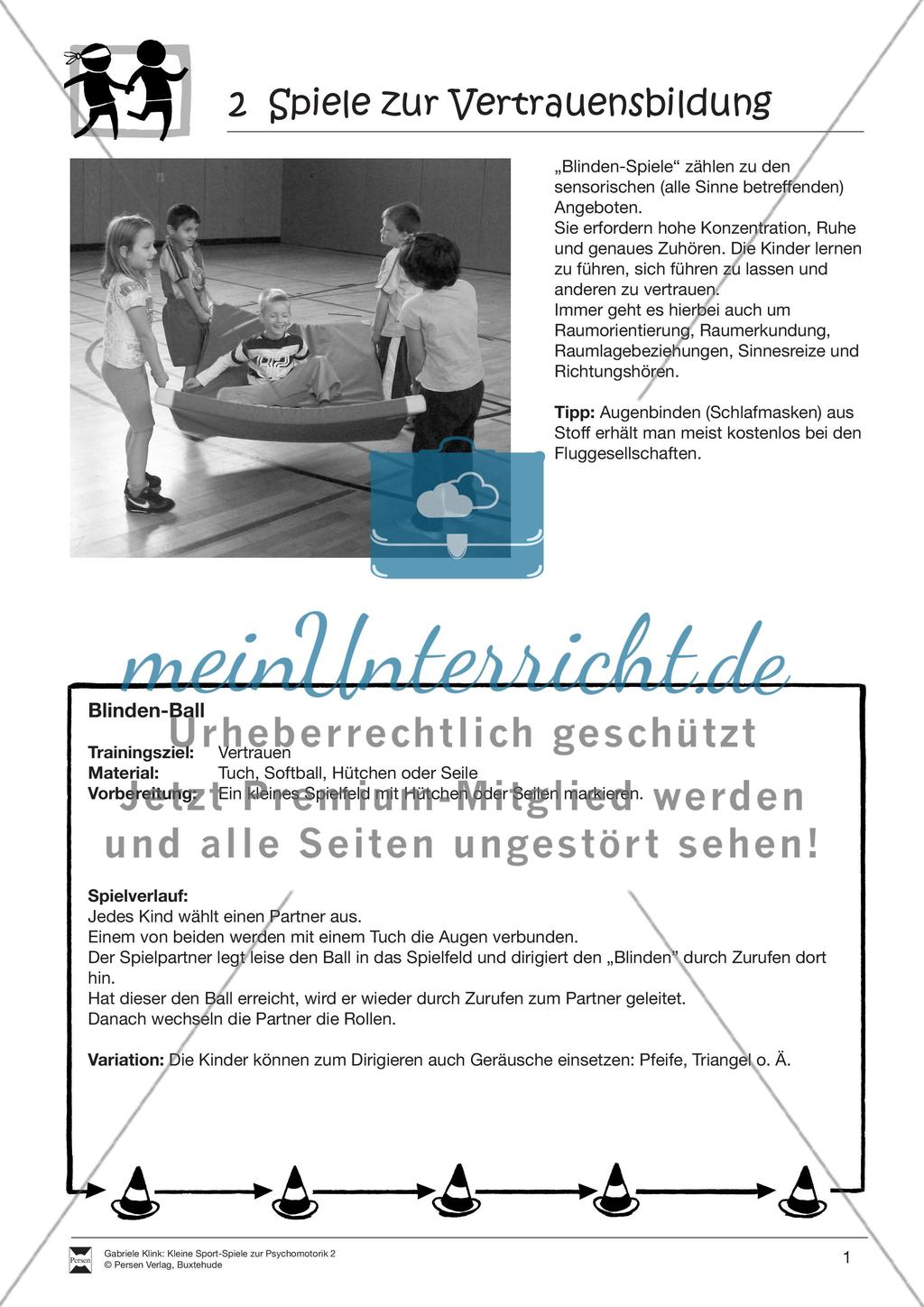 Verschiedene kleine Sportspiele zur Vertrauensbildung: