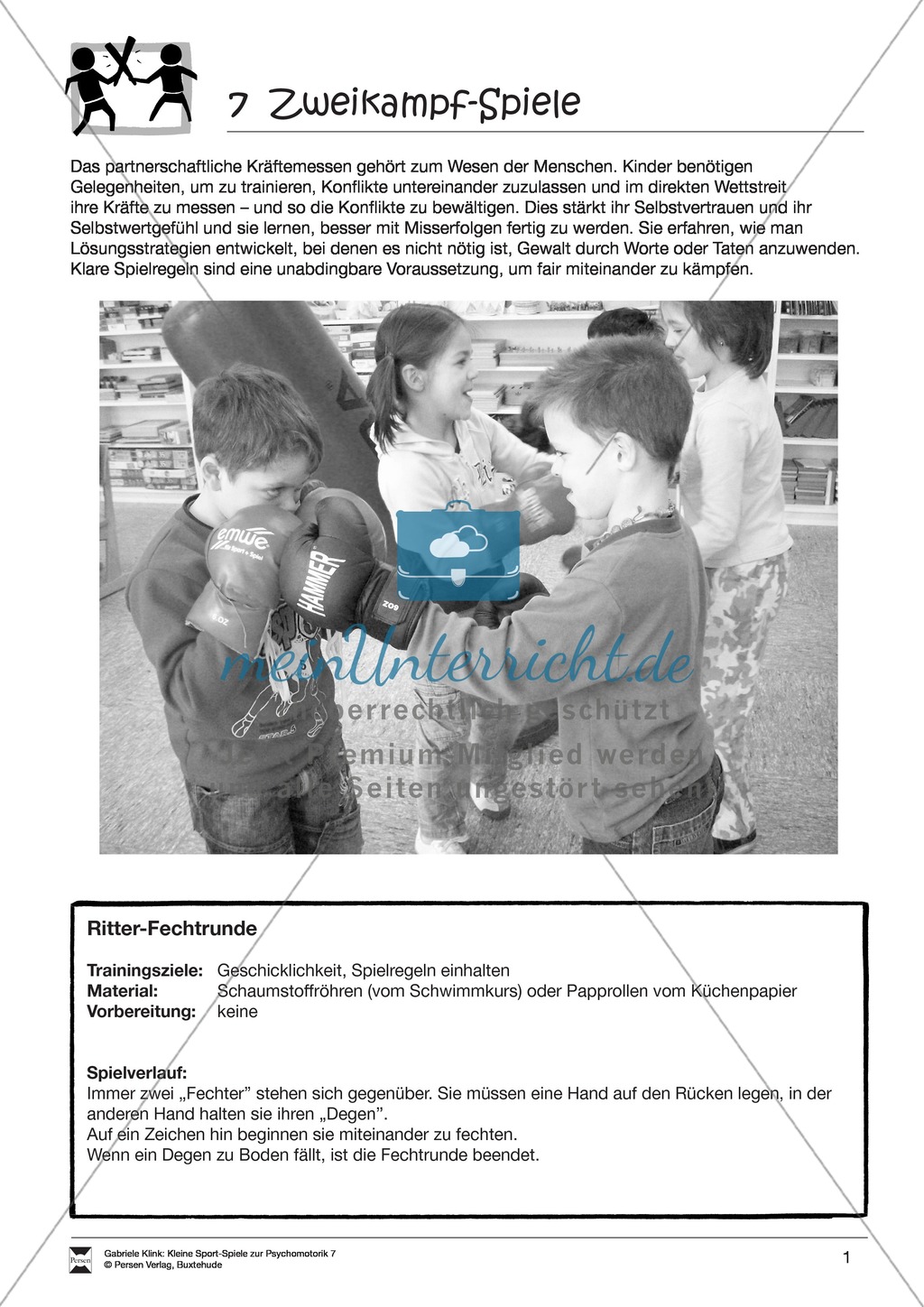 Verschiedene kleine Zweikampf-Spiele zur Psychomotorik Preview 1
