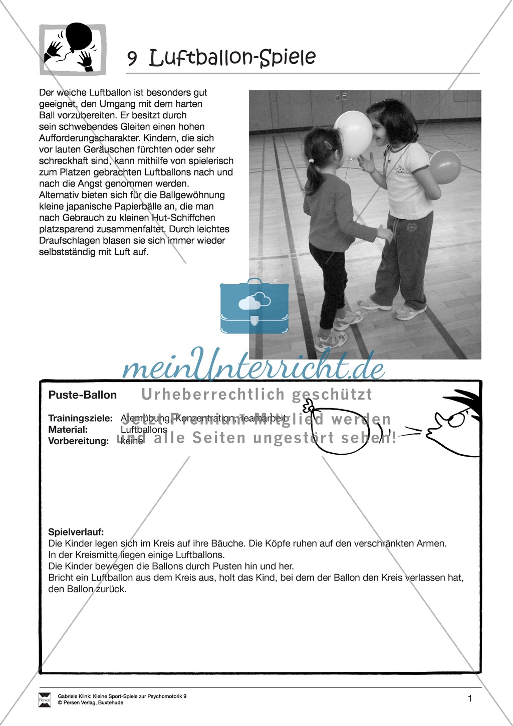 Verschiedene kleine Luftballonspiele zur Psychomotorik Preview 1