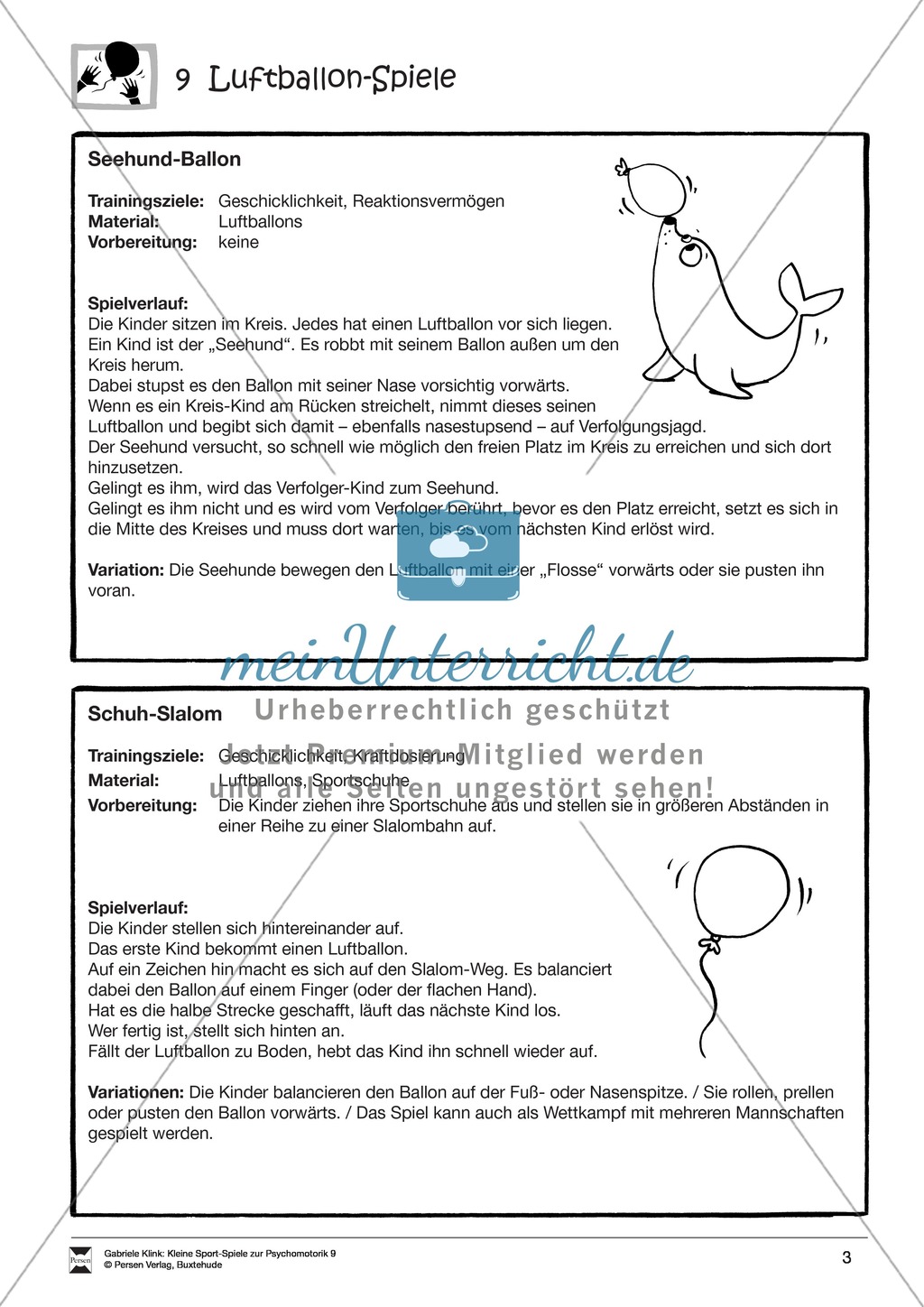 Verschiedene kleine Luftballonspiele zur Psychomotorik Preview 3