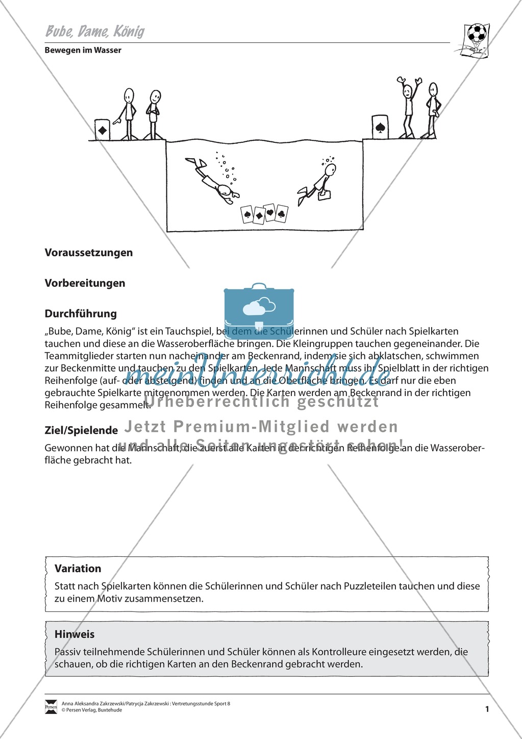Abwechslung im Schwimmunterricht - Bewegungsspiele im Wasser Preview 1
