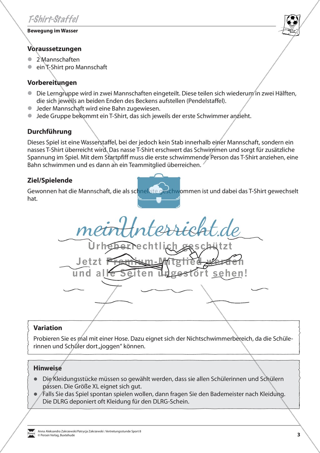 Abwechslung im Schwimmunterricht - Bewegungsspiele im Wasser Preview 3